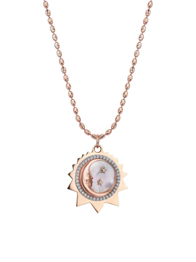 Shop Sim And Roz Women's Equinox 14k Rose Gold, Mother-of-pearl, & 0.26 Tcw Mini Moon Pendant Necklace
