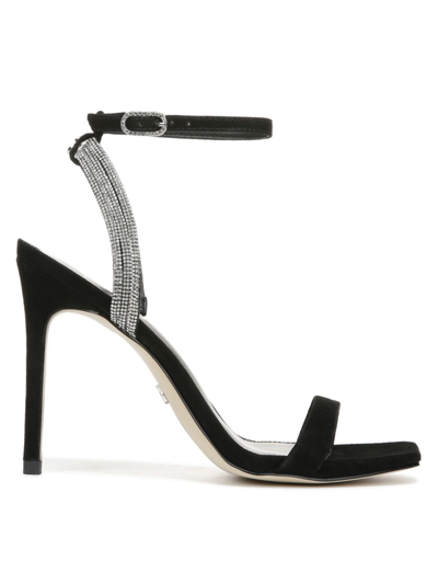 Shop Sam Edelman Women's Ophelia Crystal-embellished Suede High-heel Sandals In Black