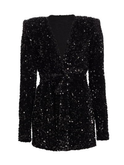 Shop Michael Costello Collection Women's Sterling Sequined Jacket In Black