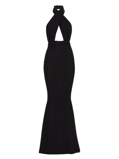 Shop Michael Costello Collection Women's Kyle Speckled Halter Mermaid Gown In Black