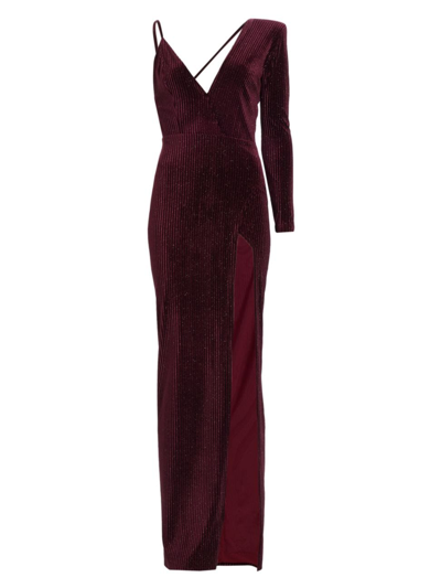Shop Michael Costello Collection Women's Sean Velvet One-shoulder Gown In Burgundy