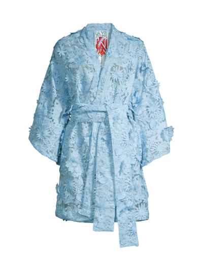 Shop La Vie Style House Women's Lace & Appliqué Wrap Minidress In Baby Blue