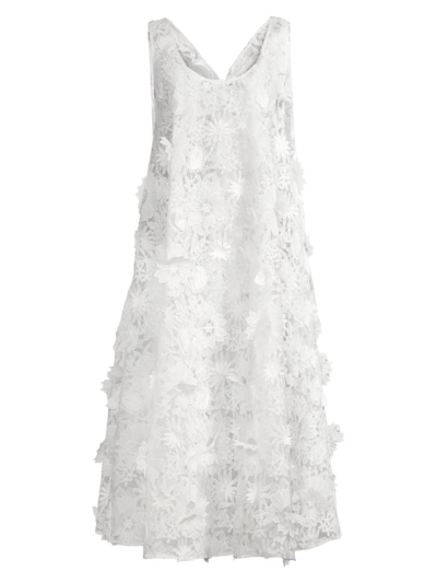 Shop La Vie Style House Women's Sleeveless Floral-appliqué Midi-dress In White