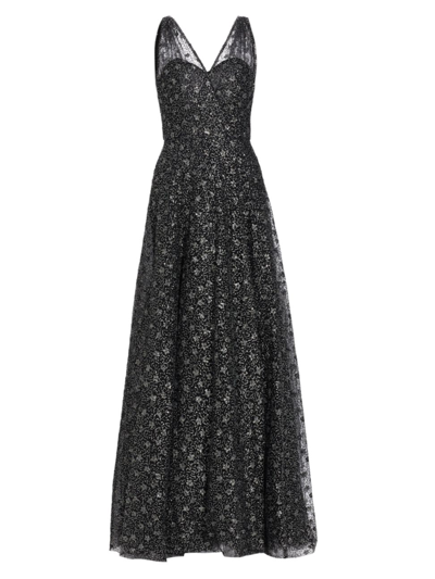 Shop Amsale Women's Sequined A-line Tulle Gown In Gunmetal