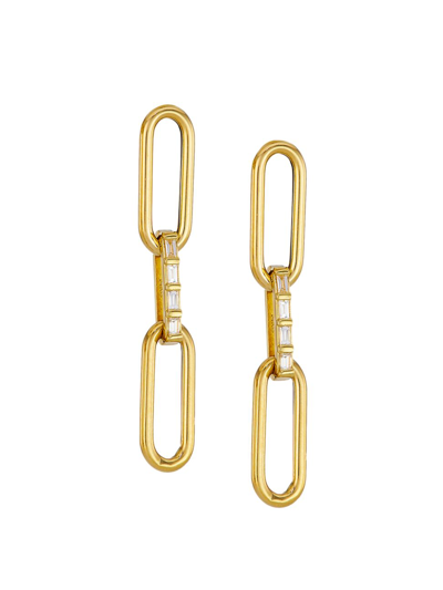 Shop Zoë Chicco Women's Baguette Diamonds 14k Yellow Gold & 0.13 Tcw Diamond Large Paper Clip Chain Earrings