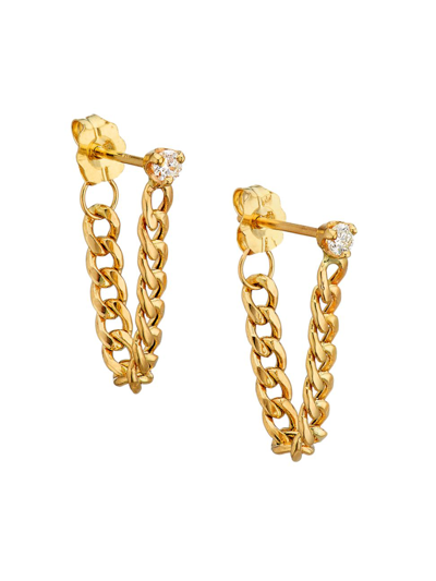 Shop Zoë Chicco Women's Prong Diamonds 14k Yellow Gold & 0.1 Tcw Diamond Small Curb Chain Drop Earrings