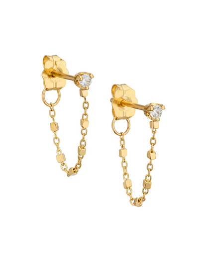 Shop Zoë Chicco Women's Prong Diamonds 14k Yellow Gold & 0.06 Tcw Diamond Mixed-link Chain Earrings