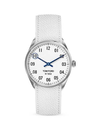 Shop Tom Ford Men's N.002 Stainless Steel & Leather Strap Watch In White