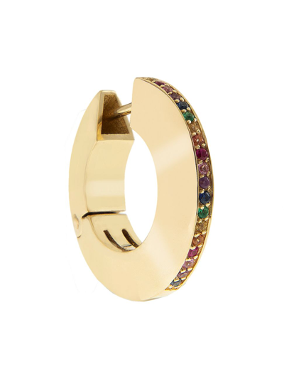 Shop Charms Company Women's Spin Me Round 14k Yellow Gold & Rainbow Sapphire Single Hoop Earring