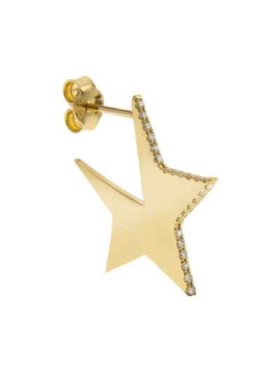 Shop Charms Company Women's Wish Upon A Star 14k Yellow Gold & 0.16 Tcw Diamond Single Flat Star Earring