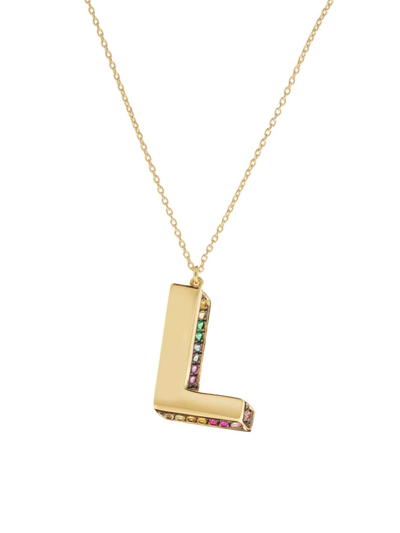 Shop Charms Company Women's Initials 14k Yellow Gold & Sapphire 3d Pendant Necklace In Initial L