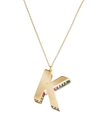 Shop Charms Company Women's Initials 14k Yellow Gold & Sapphire 3d Pendant Necklace In Initial K
