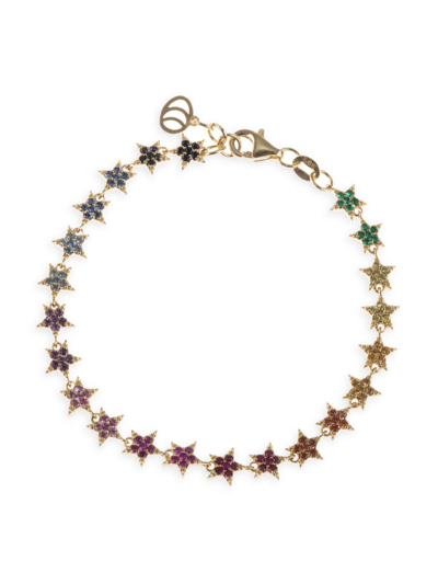Shop Charms Company Women's Wish Upon A Star 14k Yellow Gold & Rainbow Sapphire Milky Way Bracelet