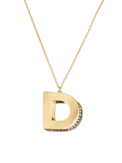 Shop Charms Company Women's Initials 14k Yellow Gold & Sapphire 3d Pendant Necklace In Initial D