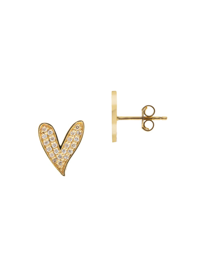 Shop Charms Company Women's Be Mine 14k Yellow Gold & 0.15 Tcw Diamond Single Heart Stud Earring