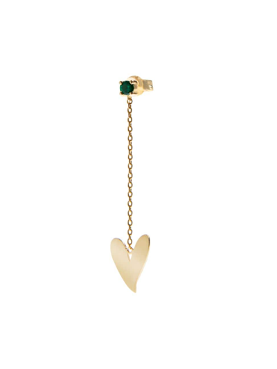 Shop Charms Company Women's Be Mine 14k Yellow Gold & Tsavorite Single Heart Drop Earring
