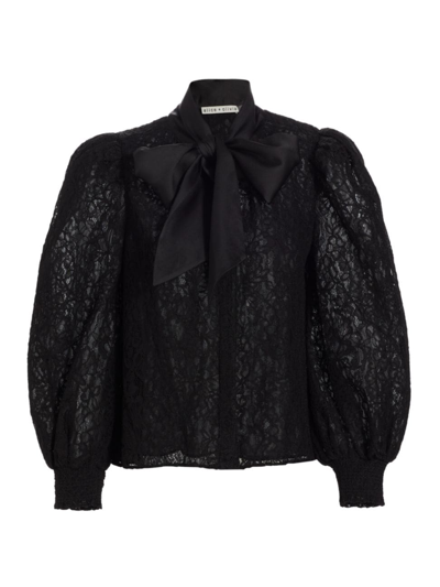 Shop Alice And Olivia Women's Brently Lace Tieneck Blouse In Black