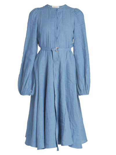Shop Chloé Women's Soft Linen Voile Dress In Pure Blue