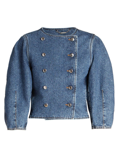 Shop Chloé Women's Puff-sleeve Denim Jacket In Dusky Blue