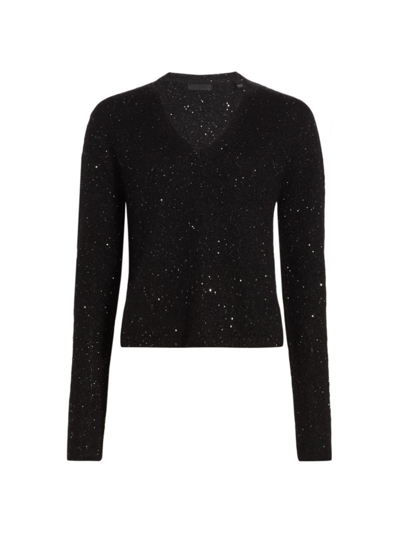 Shop Atm Anthony Thomas Melillo Women's Wool-blend Sequin V-neck Sweater In Black