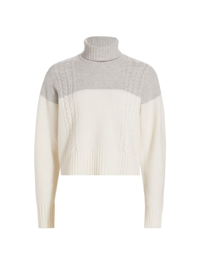 Shop Atm Anthony Thomas Melillo Women's Merino Wool Cable-knit Turtleneck Sweater In Heather Silver Chalk