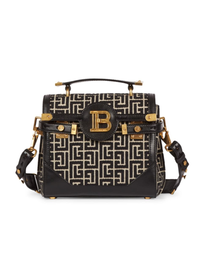 Shop Balmain Women's B-buzz 23 Monogram Jacquard & Leather Top Handle Bag In Ivoire