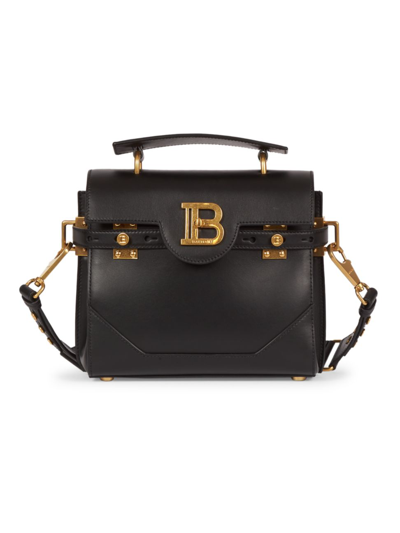 Shop Balmain Women's B-buzz 23 Leather Top Handle Bag In Noir