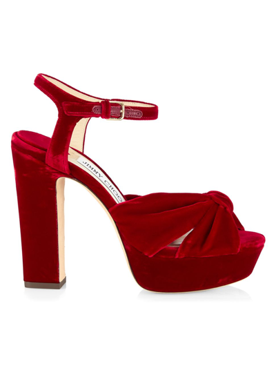 Shop Jimmy Choo Women's Heloise 120mm Velvet Platform Sandals In Red