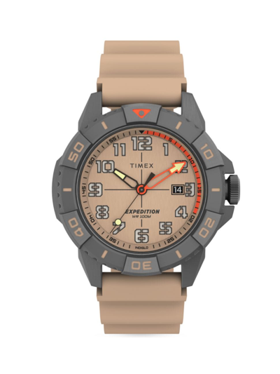 Shop Timex Men's Expedition Brass & Silicone Watch In Tan