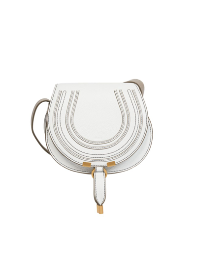Shop Chloé Women's Mini Marcie Leather Saddle Bag In Crystal White