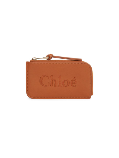 Shop Chloé Women's Leather Zip Cardholder In Caramel