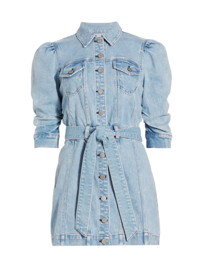 Shop Alice And Olivia Women's Magali Puff-sleeve Denim Minidress In Rocky Blues Light