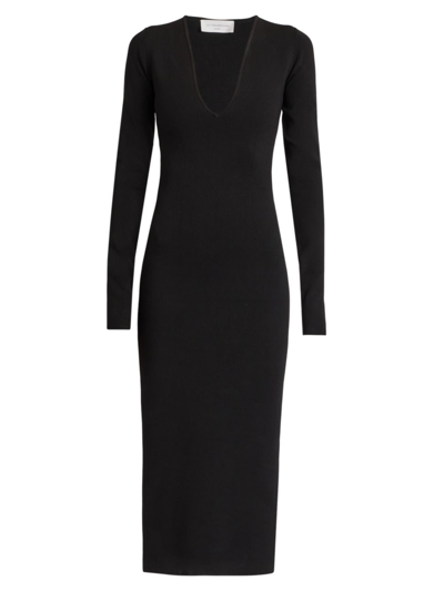 Shop Victoria Beckham Women's Knit Long-sleeve Midi-dress In Black