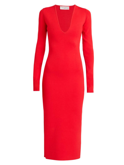 Shop Victoria Beckham Women's Knit Long-sleeve Midi-dress In Red