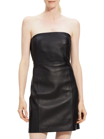 Shop Theory Women's Leather Strapless Minidress In Black