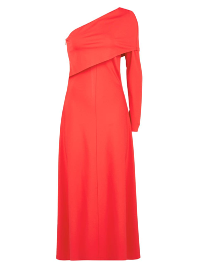 Shop Halston Women's Felice Asymmetric Jersey Midi-dress In  Red