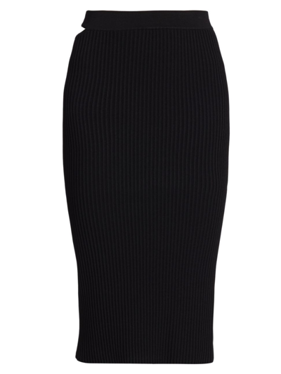 Shop Helmut Lang Women's Cut-out Rib-knit Midi-skirt In Black