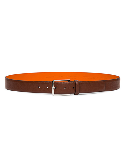 Shop Santoni Men's Adjustable Grained Leather Belt In Tan