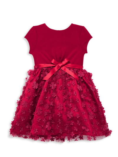 Shop Blush By Us Angels Little Girl's & Girl's Embroidered 3d Flower Mesh Dress In Red