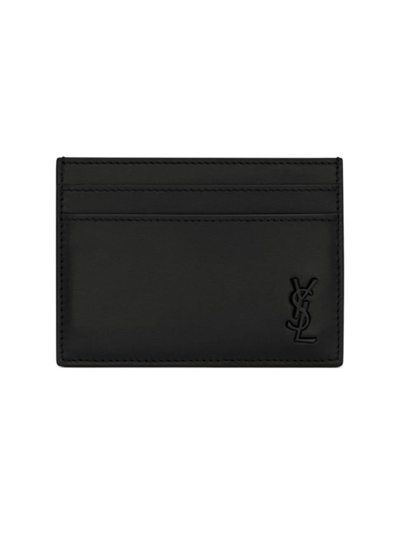 Shop Saint Laurent Logo Plaque Leather Card Case In Nero