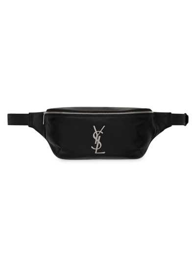 Shop Saint Laurent Men's Leather Belt Bag In Black
