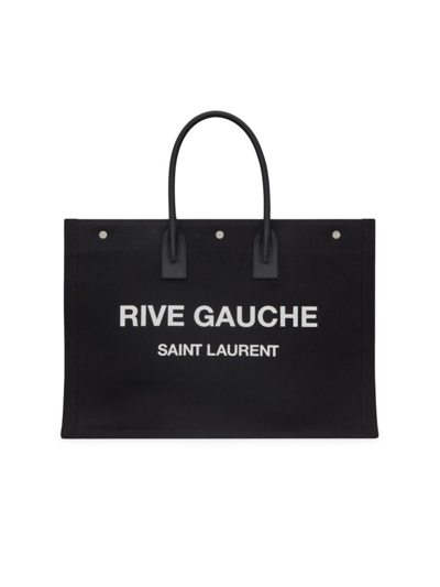 Shop Saint Laurent Women's Rive Gauche Linen Tote In Black White