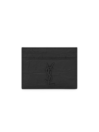 Shop Saint Laurent Cassandre Croc-embossed Card Case In Black