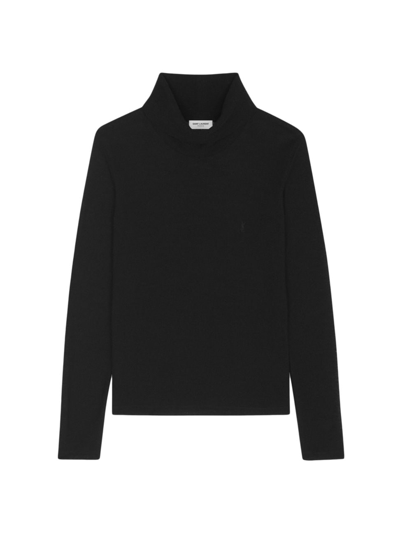 Shop Saint Laurent Women's Monogram Turtleneck T-shirt In Wool Jersey In Noir