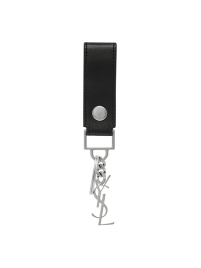 Shop Saint Laurent Men's Cassandre Key Ring In Smooth Leather In Black