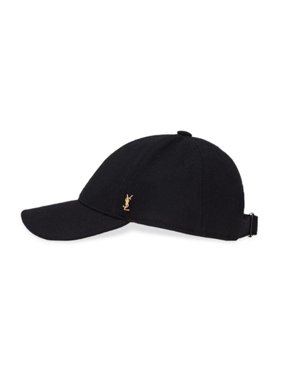 Shop Saint Laurent Men's Felt Baseball Cap In Black