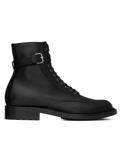 Shop Saint Laurent Men's Army Boots In Smooth Leather In Black