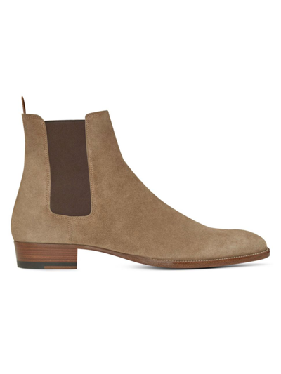 Shop Saint Laurent Men's Wyatt Suede Chelsea Boots In New Sigaro