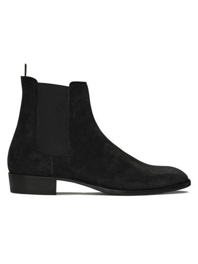 Shop Saint Laurent Men's Wyatt Suede Chelsea Boots In Nero