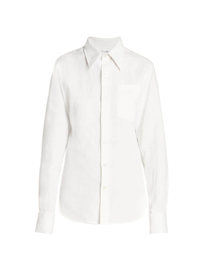 Shop Saint Laurent Women's Cotton-linen Blouse In White